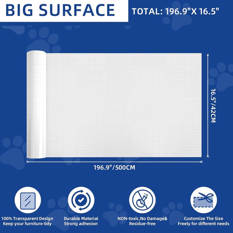 TOOSOFt Anti Cat Scratch Furniture Protector Clear Thicken Vinyl 196.9"x16.5" Couch Protector from Cat Claws - Single Sided Sticky Flexible Dog Tape for Furniture, for Couch Corner Door Walls Bed - Image 2